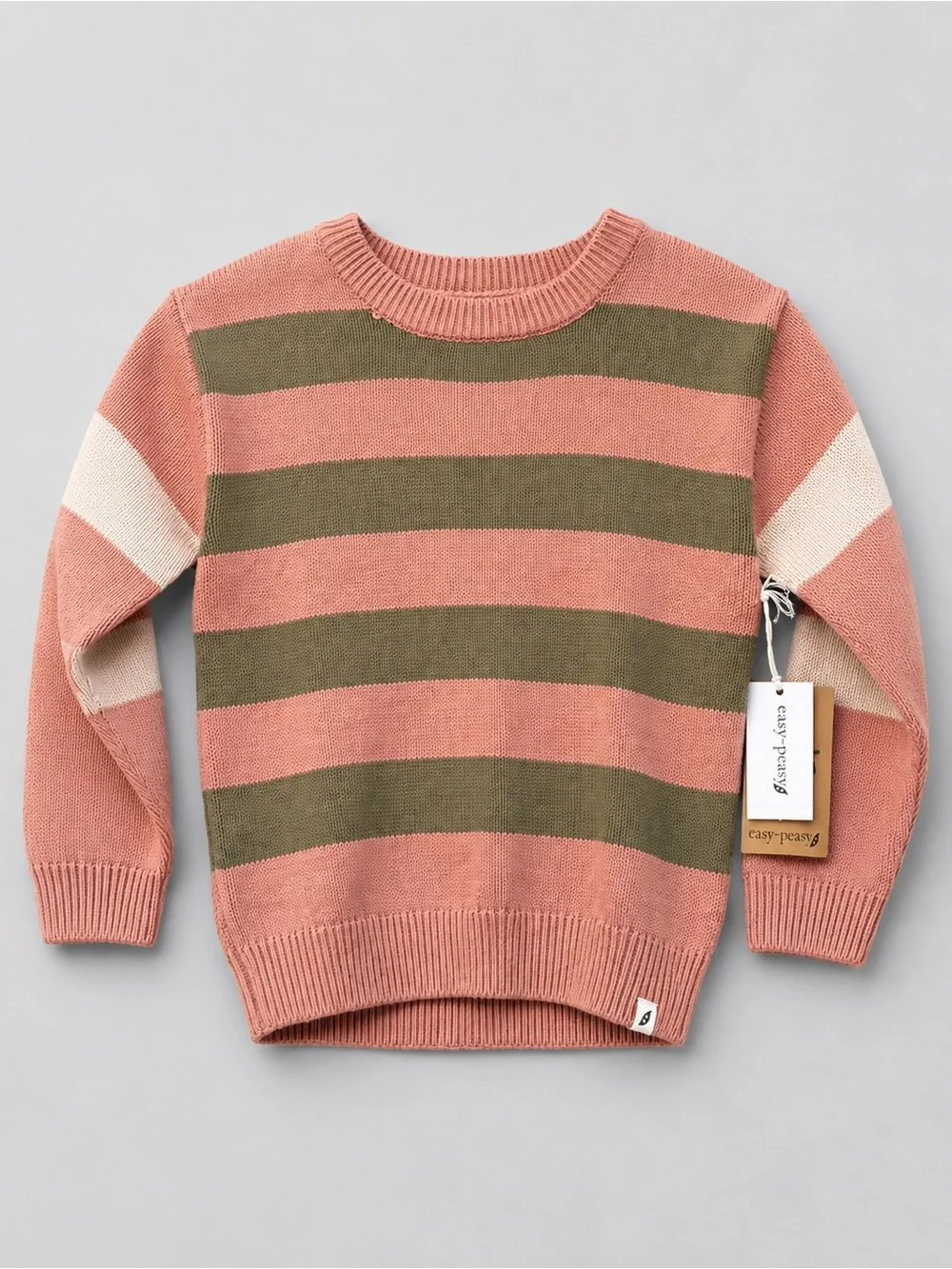 Easy Peasy Girls 5T Pink Olive Striped Knit Sweater NWT